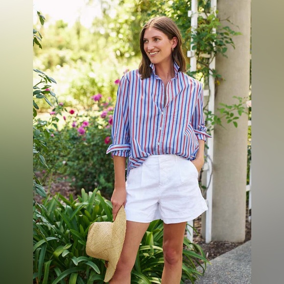 Frank & Eileen Tops - Frank and Eileen Relaxed Button Up Shirt Red Blue Stripes XS